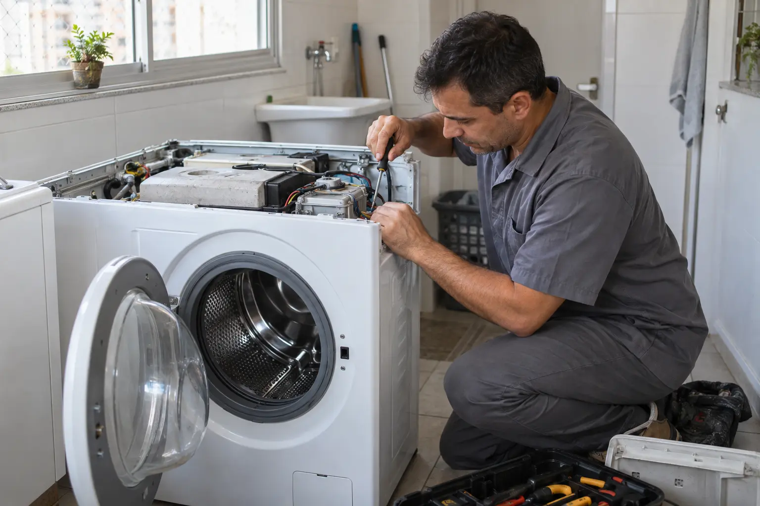 Manutenção de máquina de lavar em atendimento residencial